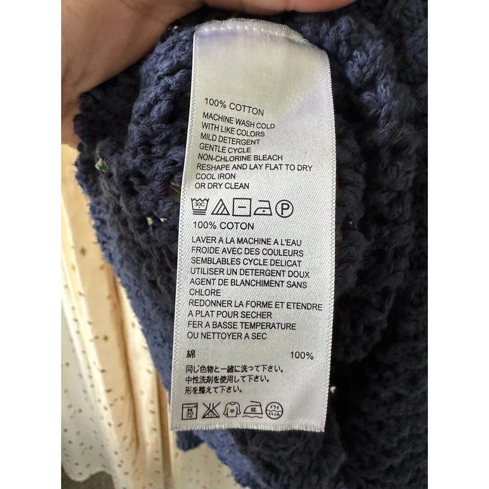 Tommy Bahama Women's 100% Cotton Navy Loose Cable Knit Pull Over Sweater M - Picture 6 of 6